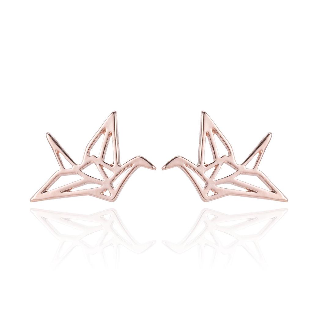 Geometrische Origami-Kranich Edelstahl Ohrstecker - Klein, Vielseitig, Chinesischer Stil Vogel Knorpel Schmuck