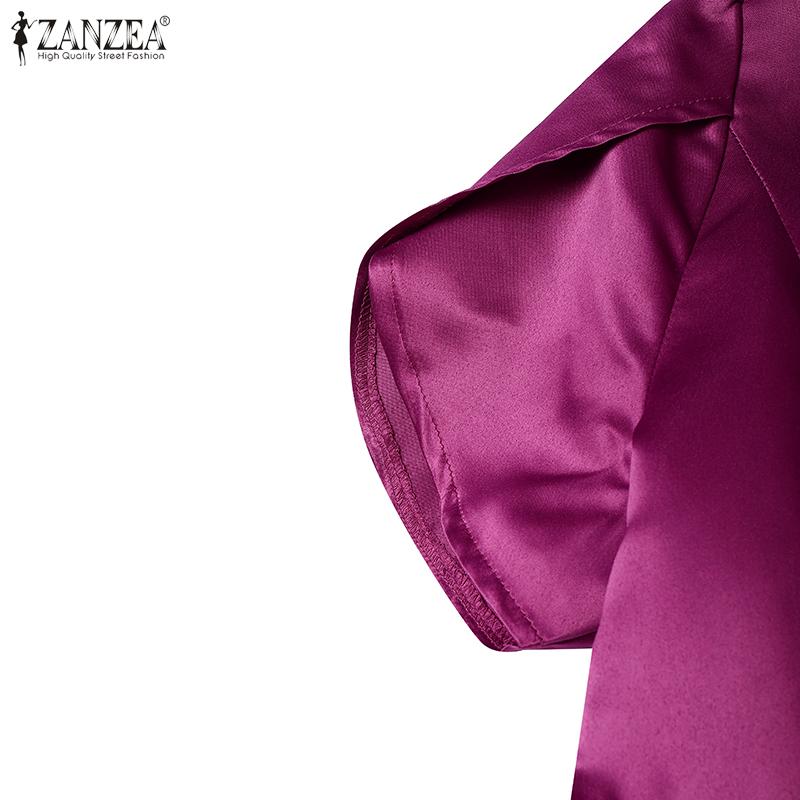ZANZEA Women Square Collar Summer Short Sleeve Satin Blouse