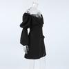 Elegant V-Neck Long Sleeve A-Line Midi Dress With Side Slit Office Chic