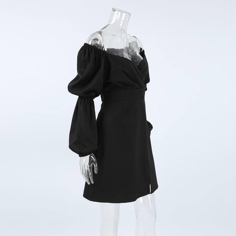 Elegant V-Neck Long Sleeve A-Line Midi Dress With Side Slit Office Chic