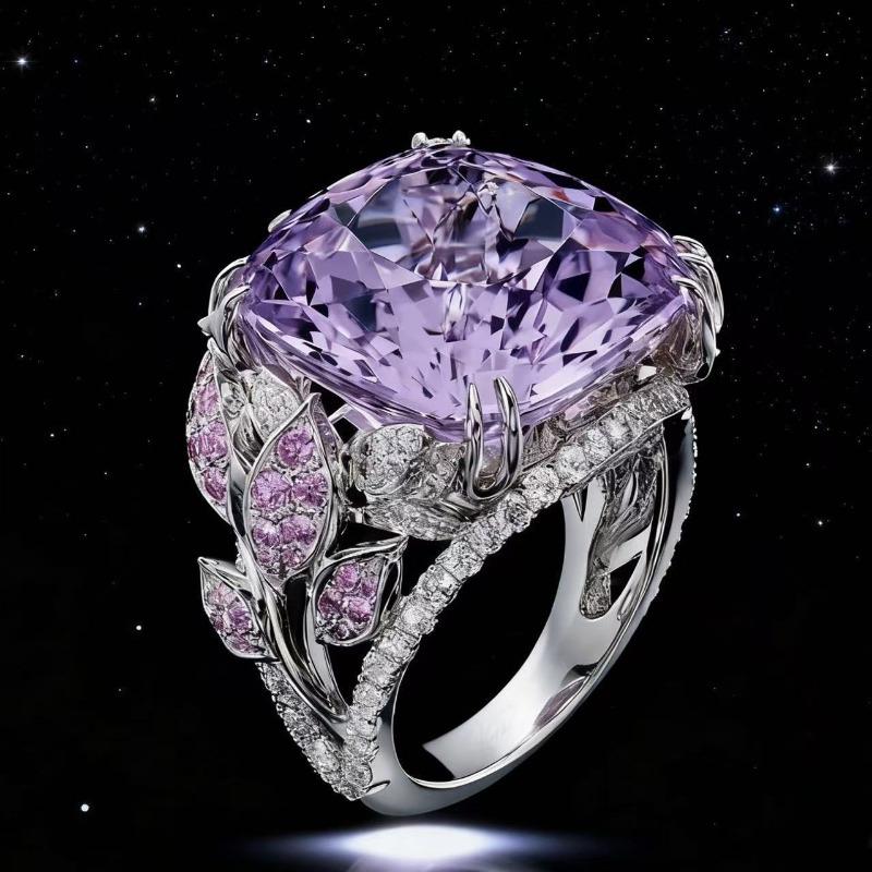 European American Style Ring - Women's High-End Creative Purple Diamond Full Diamond Gemstone Fashion Jewelry Accessory