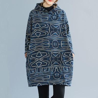 Long Sleeve Plus Size Cotton Hooded Vintage Floral New In Dresses for Women Casual Loose Mini Spring Autumn Winter Dress