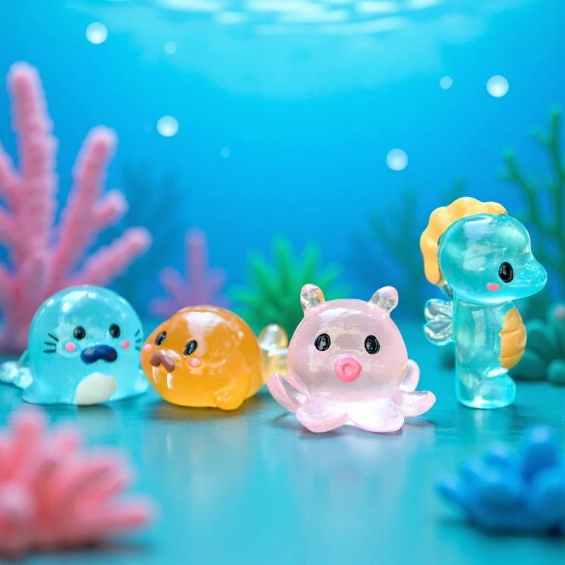 Moss Micro-Landscape: Luminous Marine Animal Figurines for Fish Tank Decoration
