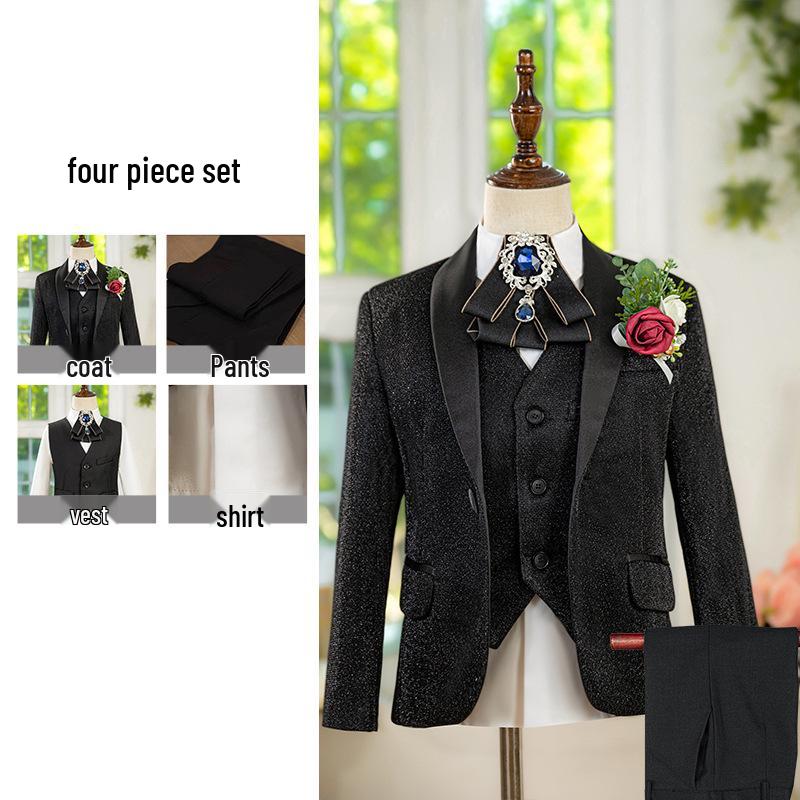 Boys' Silver Sequin Suit Set - Performance & Ceremony Outfit