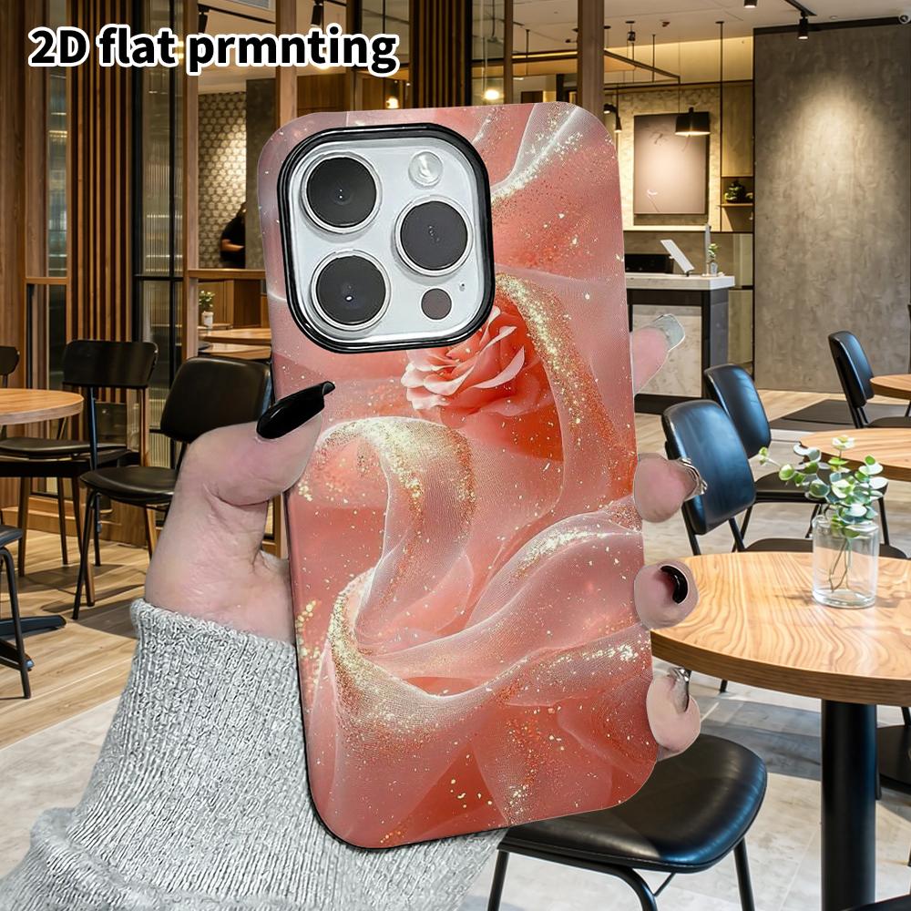 Phone Case: 2D Flat Suitable for iPhone 18 17 16 15 14 13 Pro Film Protective Case, Couple Style, Peach Pink Tulle, Christmas and Halloween Gift