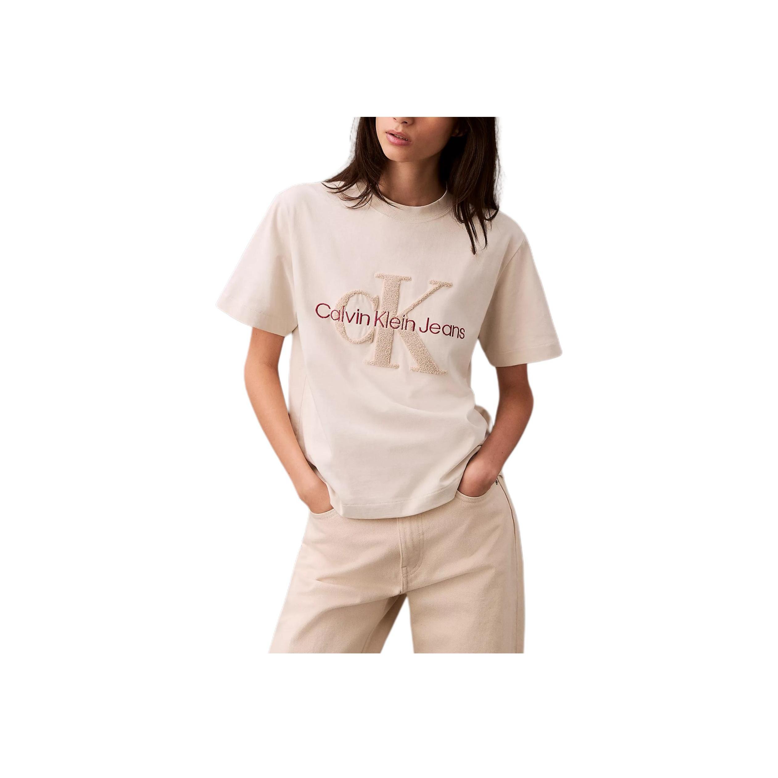 

Calvin Klein Soft Casual Breathable Letter Round Neck Short Sleeve T-Shirt Women Tops Pink White 47A203G-100 L