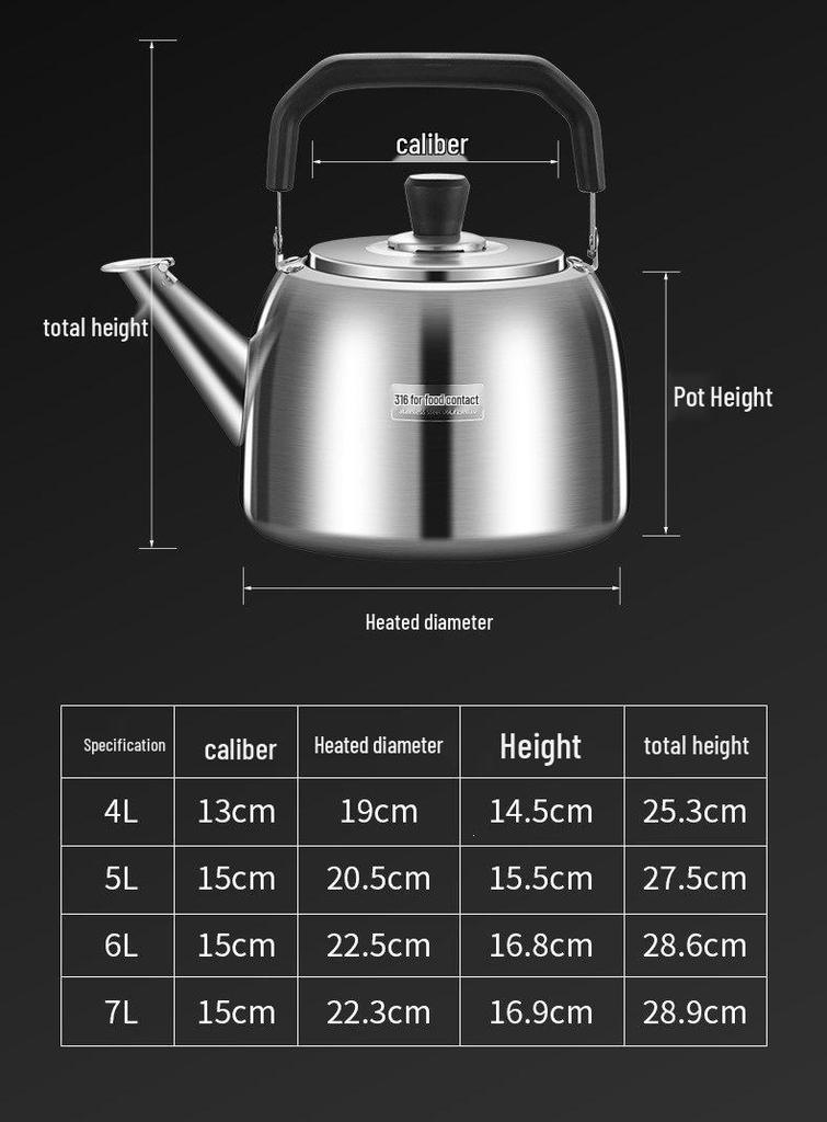 316 Stainless Steel Whistling Stovetop Kettle for Household Use