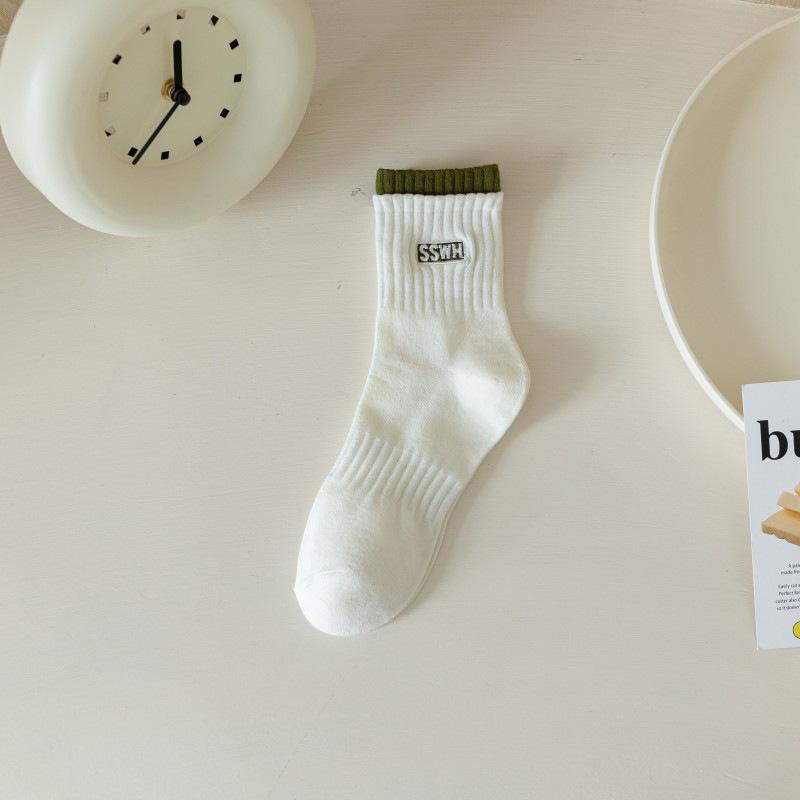 Damen Herbst und Winter Neue Buchstaben Doppelmaul Atmungsaktive Bewegungs-Tube Baumwollsocken