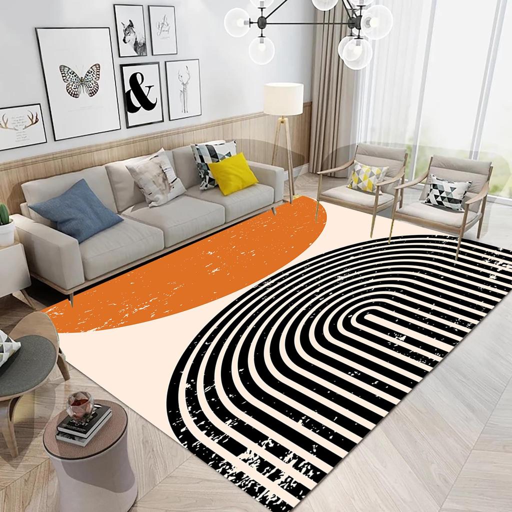 Boho Mid Century Style Area Rug Modern Plant Leaves Carpet Non Slip Abstract Art Floor Mat for Living Room Bathroom Office Decor