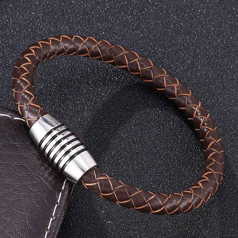 Fashion Genuine Leather Bracelets For Men Women Charm Stainless Steel Buckle Bangles Bracelets Gift