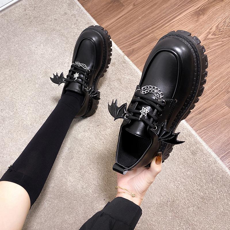 Cute Student Muffin Platform Small Leather Shoes Women's Spring and Autumn New Black Sweet Cool Mary Jane Women's Shoes