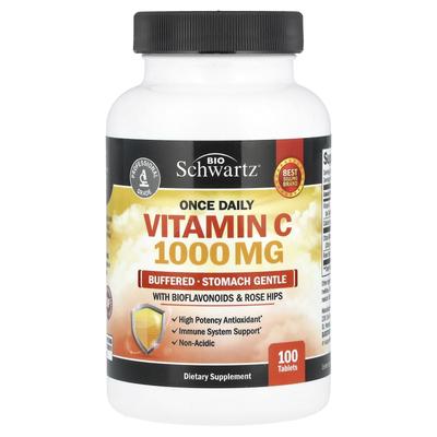 Tägliche Vitamin-C-Tabletten, neutral, magenfreundlich, mit Bioflavonoiden und Hagebutten, 100 Tabletten