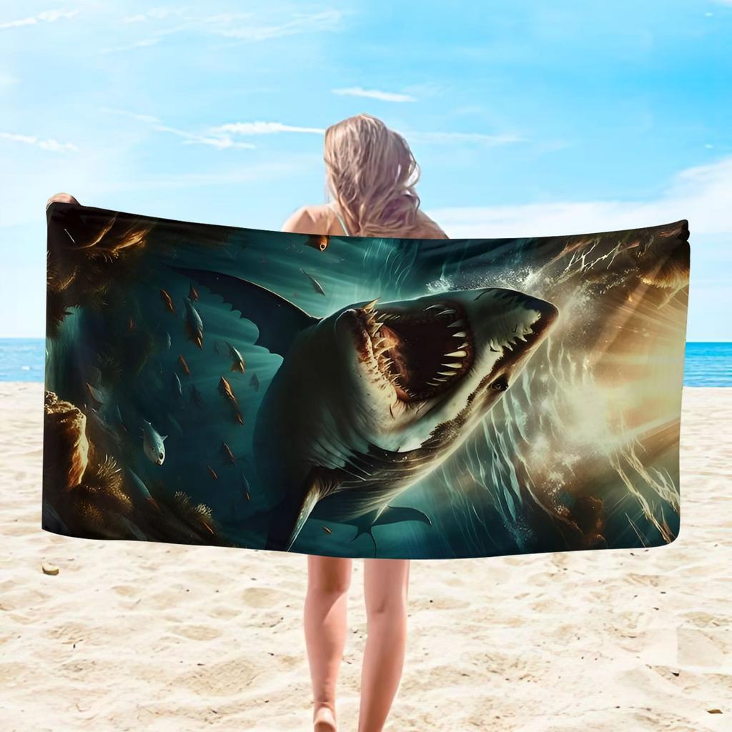 Asciugamano da Spiaggia Squalo Bianco Feroce Fantasia Protezione Solare E Antivento Adatto Per Piscina Campeggio Coperta da Viaggio