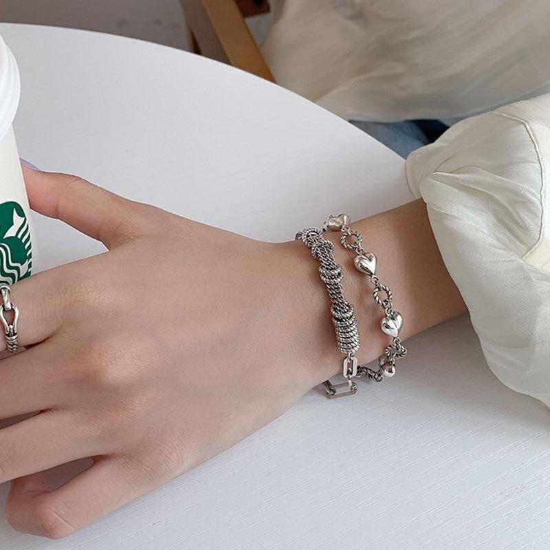 Exquisite Retro Heart Tassel Bracelet: Sterling Silver, High-End Luxury Jewelry for Women