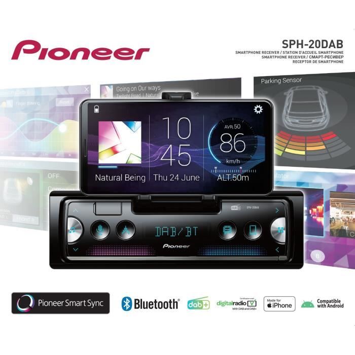 Autoradio - pioneer - 1din - support smartphone intégré - bluetooth - dab - usb - connecté via application pioneer smart sync
