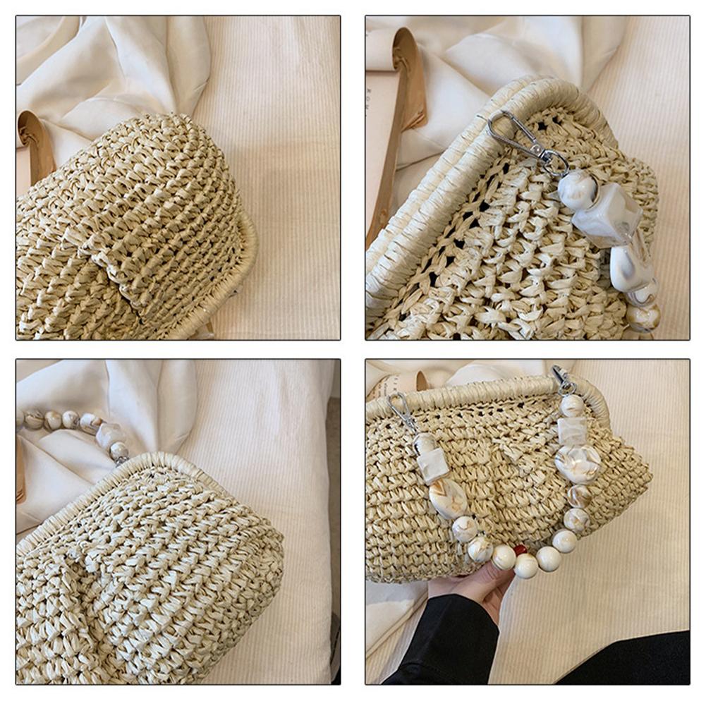 Sacs à main en paille d'été pour femmes, sacs à bandoulière en paille avec cordon de serrage, sac seau en raphia tissé, sacs à main en paille
