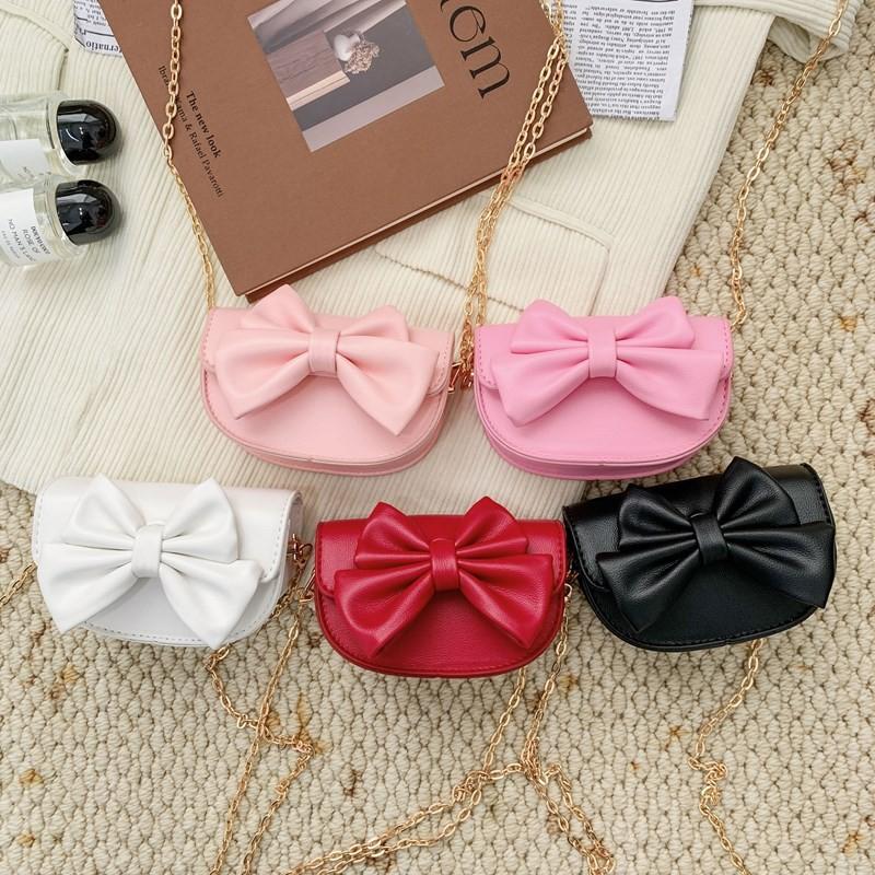 Cute Bow Decoration Solid Color Children Shoulder Chain Bag For Outings Casual