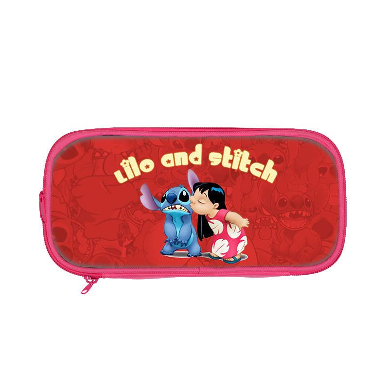 Stitch And Angel Cartoon Print Student Double Layer Stationery Storage Bag For Kids And School Use