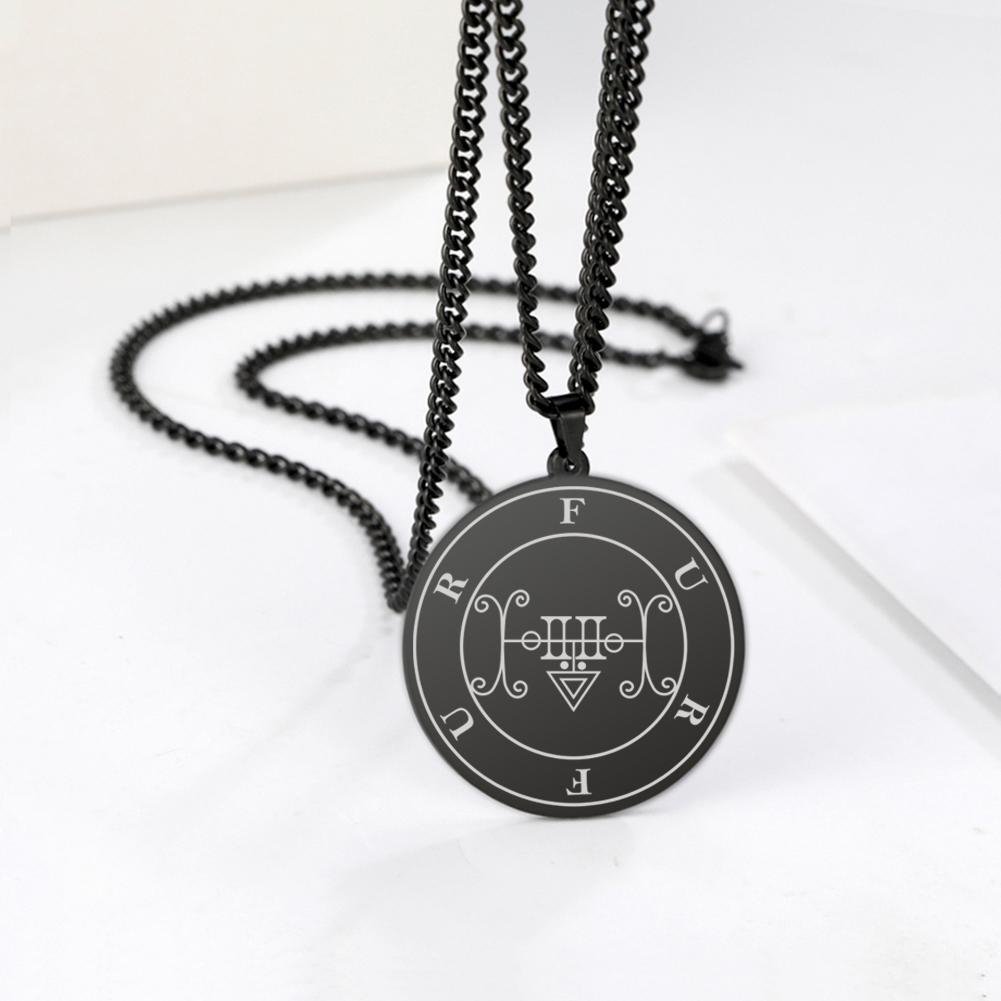 

Stainless Steel Black Color King Asmoday Sigil Demon Seal Necklace Key of Solomon Pendant Necklaces Amulet Jewelry Gifts 60cm