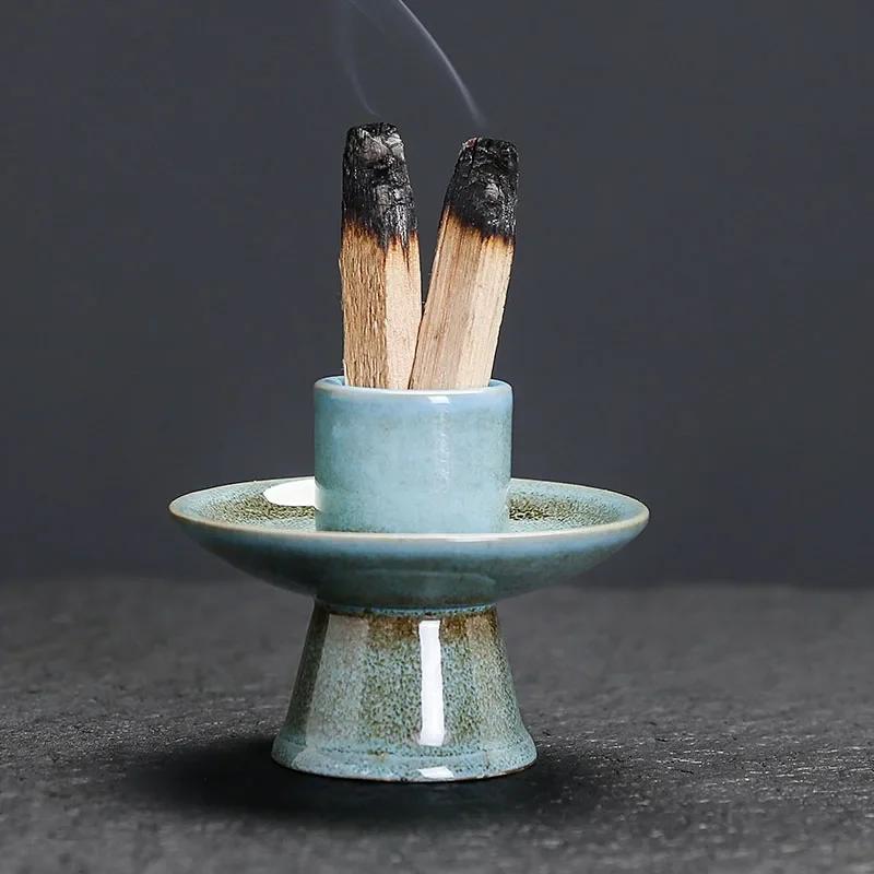 1pc Ceramic Candlestick & Incense Holder Morandi Color Perfect for Sage Palo Santo Stick Ramadan Decoration (Without Incense)