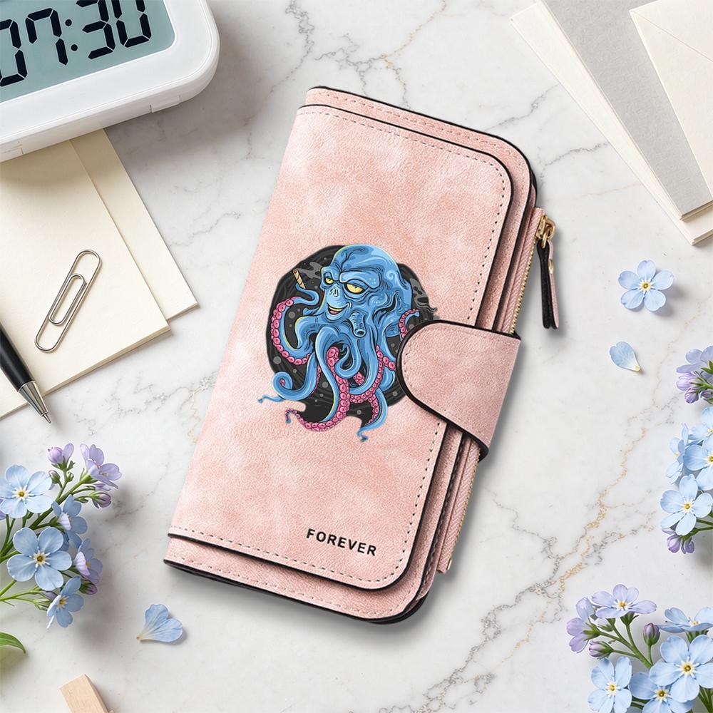 Octopus Pattern Long Wallet Casual Fashion Multi Slot Portable Purse for Daily Use