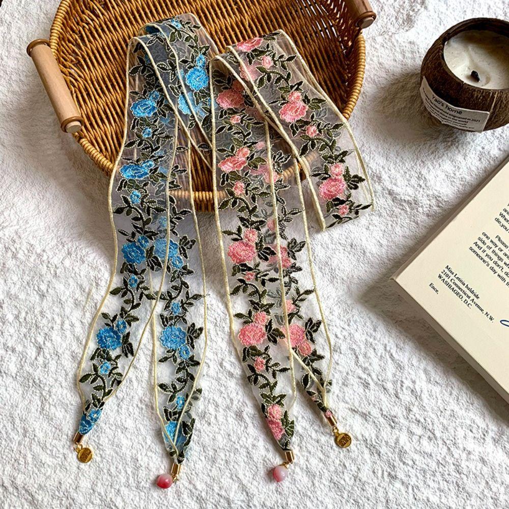 Ribbon Embroidered Lace Scarf Printed Scarf Headband Elegant Narrow Long Scarves  Multifunction