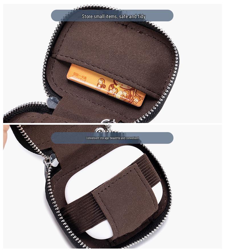 Genuine Leather Key Case with Bluetooth Earphone Pouch