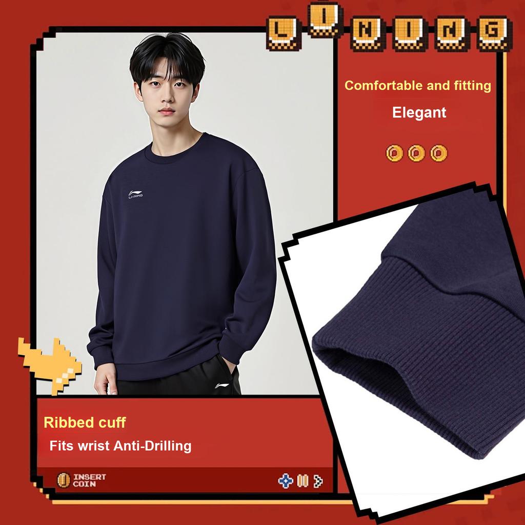 Li-Ning Vielseitiges Einfaches Rundhals-Sweatshirt mit Buchstabenaufdruck, locker, lässig, bequem, Unisex-Sweatshirt AWDVG85-3