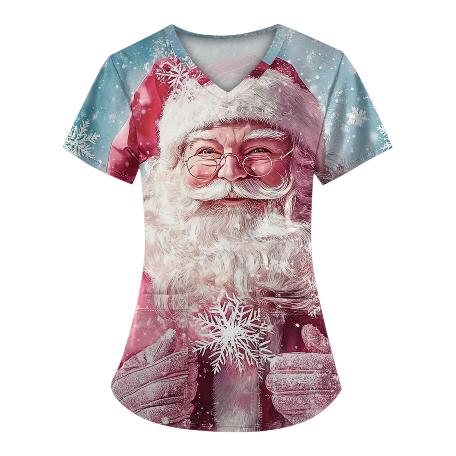 

Женский топ с короткими рукавами и рождественским принтом, V-образным вырезом и карманом L красный