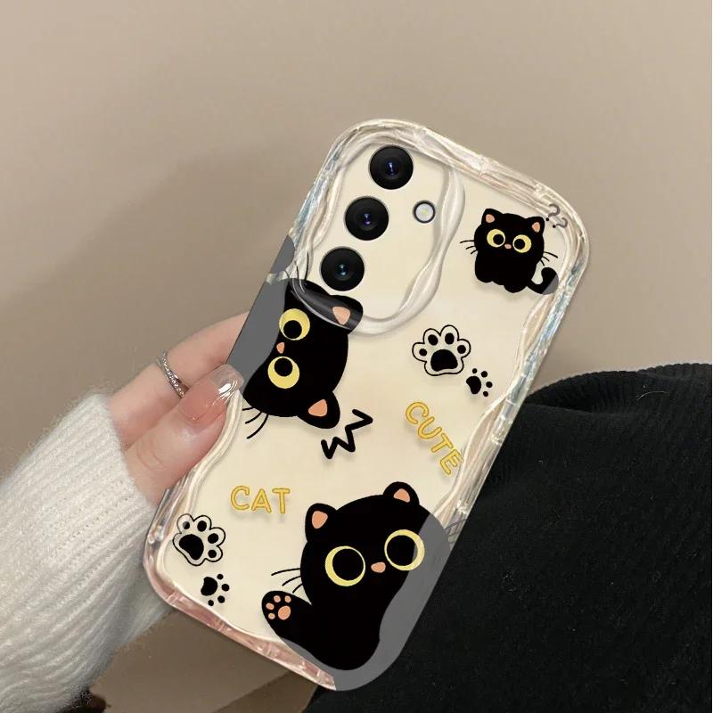 Cute Big Eyes Black Cat Case for Samsung Galaxy A16 A06 A55 A35 A25 A15 A05 A05S A54 A34 A24 A14 A73 A53 A33 A23 A13 A52 A32 A22