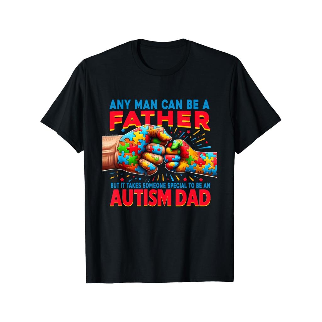 Autism Dad Fist Bump Graphic Tee Unisex Casual Short Sleeve Crewneck Cotton T-Shirt Awareness Gift
