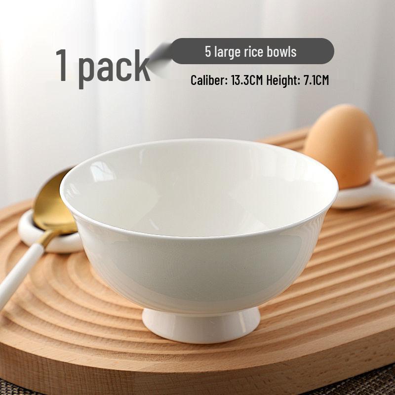 Jingdezhen White Bone China High-Foot Bowl - Multi-Size Anti-Scald Rice, Noodle & Soup Ceramic Tableware.