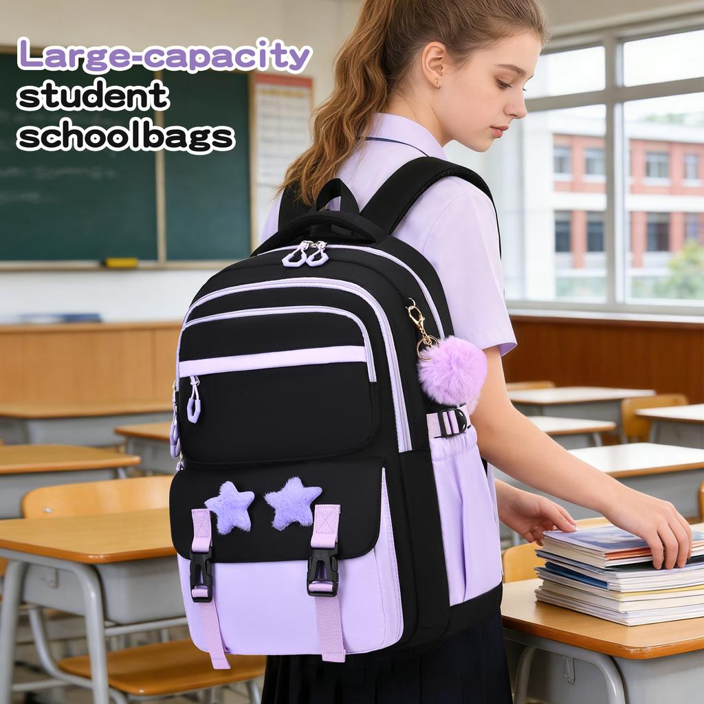 Puxing Three-Piece Set, Primary School Bag, Large Capacity, Light And Breathable, Girls' Backpack, Meal Bag.