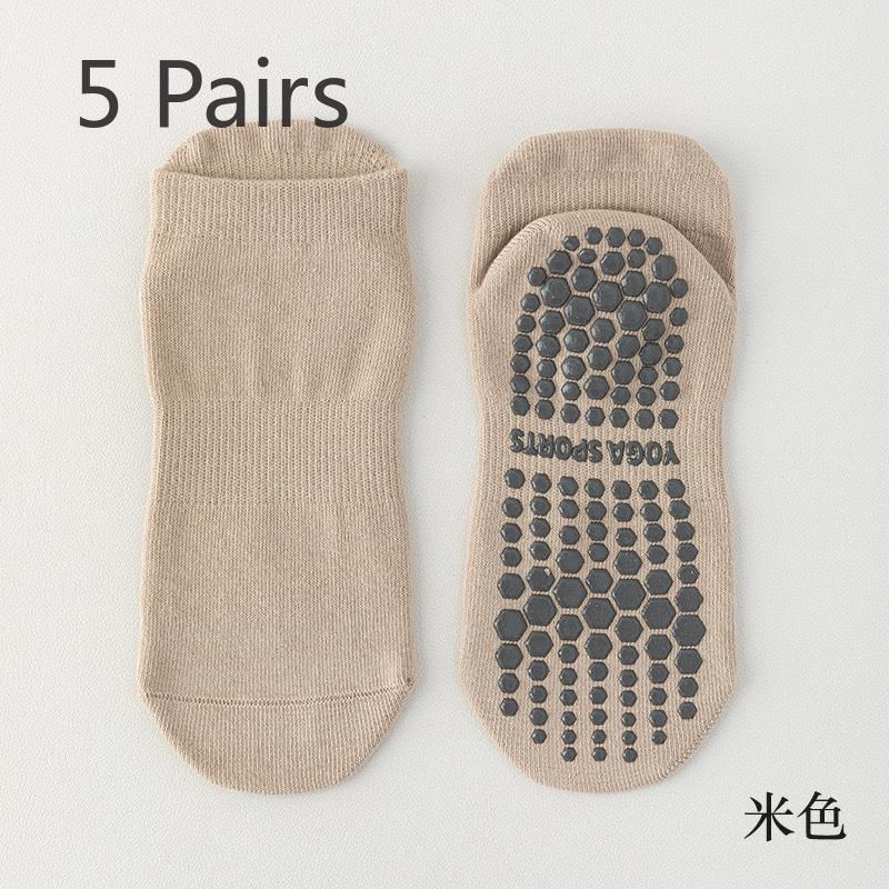 5 Pairs of Women's Spring and Autumn Cotton Non Slip Indoor Fitness Jump Yoga Sports Socks