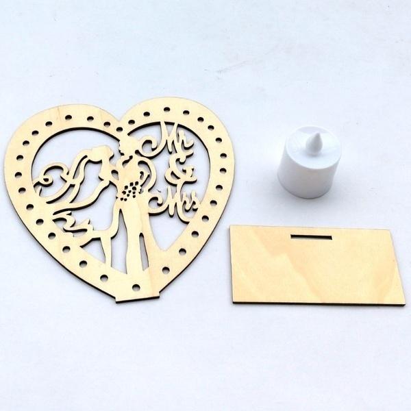 1pc Cute Wooden Heart Sharped LED Candle Lamp Table Ornament Wedding Party Festival Decor