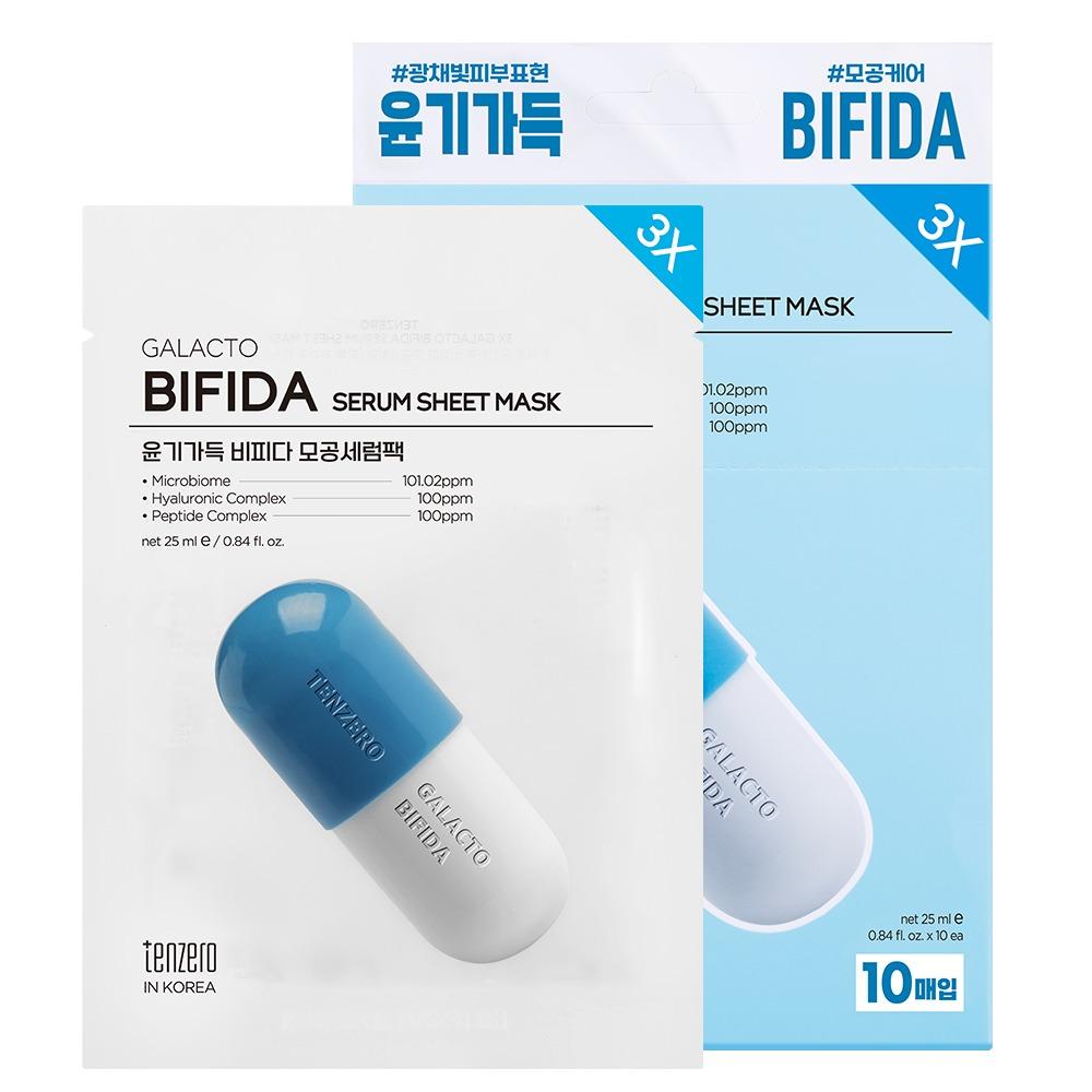 TENZERO Bifida Pore Serum Pack Set - Radiance Boosting & Pore Refining Sheet Mask - 25ml x 20ea (Pack of 2 Boxes)