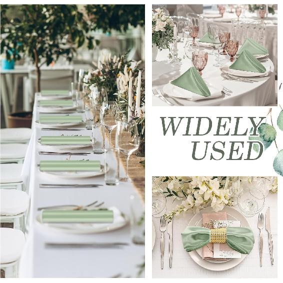 Newwiee 100 Pack Sage Cloth Napkins 17 X 17 Inch Sage Satin Napkins Sage Napkins Cloth Green Table Napkins for Dinner Home Wedding Birthday Party,
