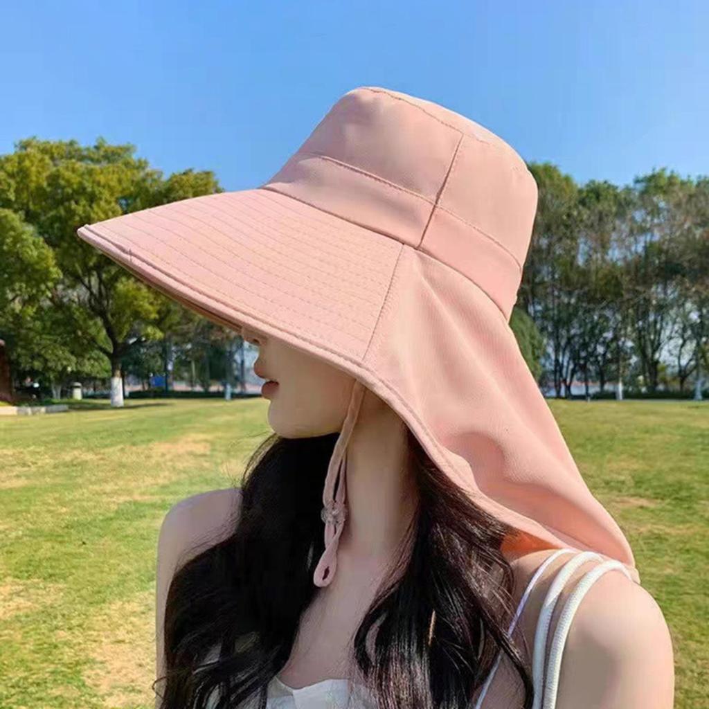 Women Summer Sun Hat Solid Color Fisherman Cap Ladies Visors High Quality Anti-UV Wide Brim Neck Protection Sunshade Hats