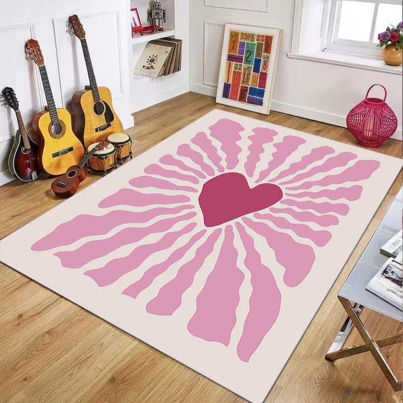 

Aesthetic Pink Heart & Swirl Area Rug Carpet Mat Collection Non-Slip Easy Clean Large Size for Bedroom Living Room Home Decor 40X60cm