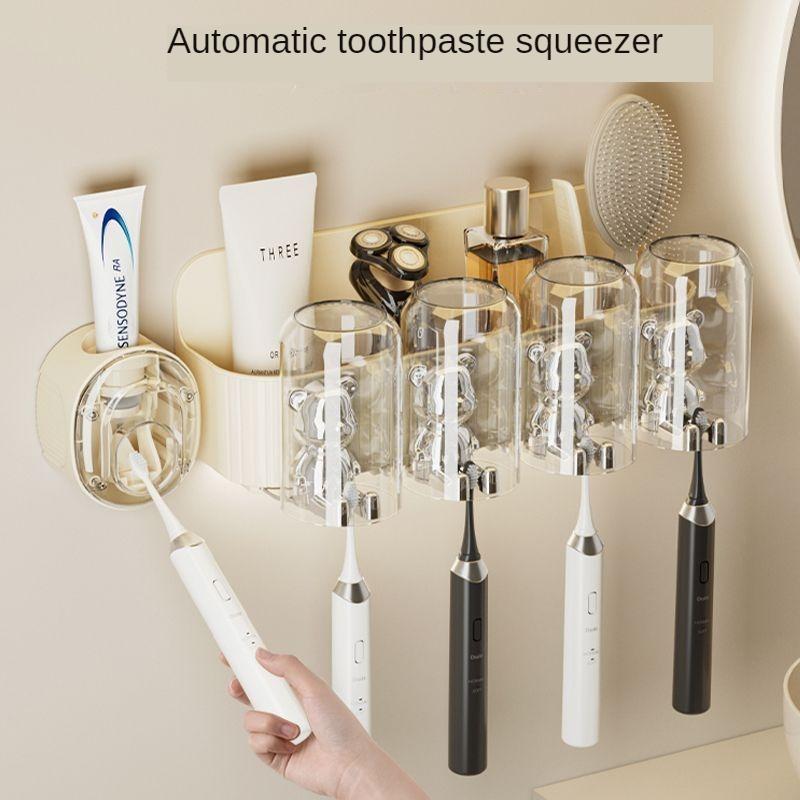 Bathroom Mouthwash Cup Toothpaste Dispenser Wall-Mounted Cup Holder a Family of Three Toothbrush Cup