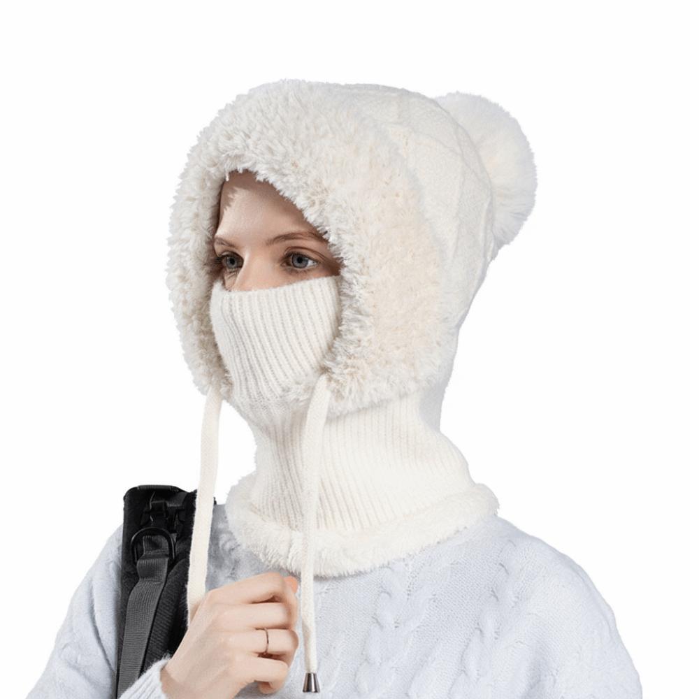 Fluffy Texture Warmth Cover Hat Neck Integrated Hat  Winter Season Outdoor Activities