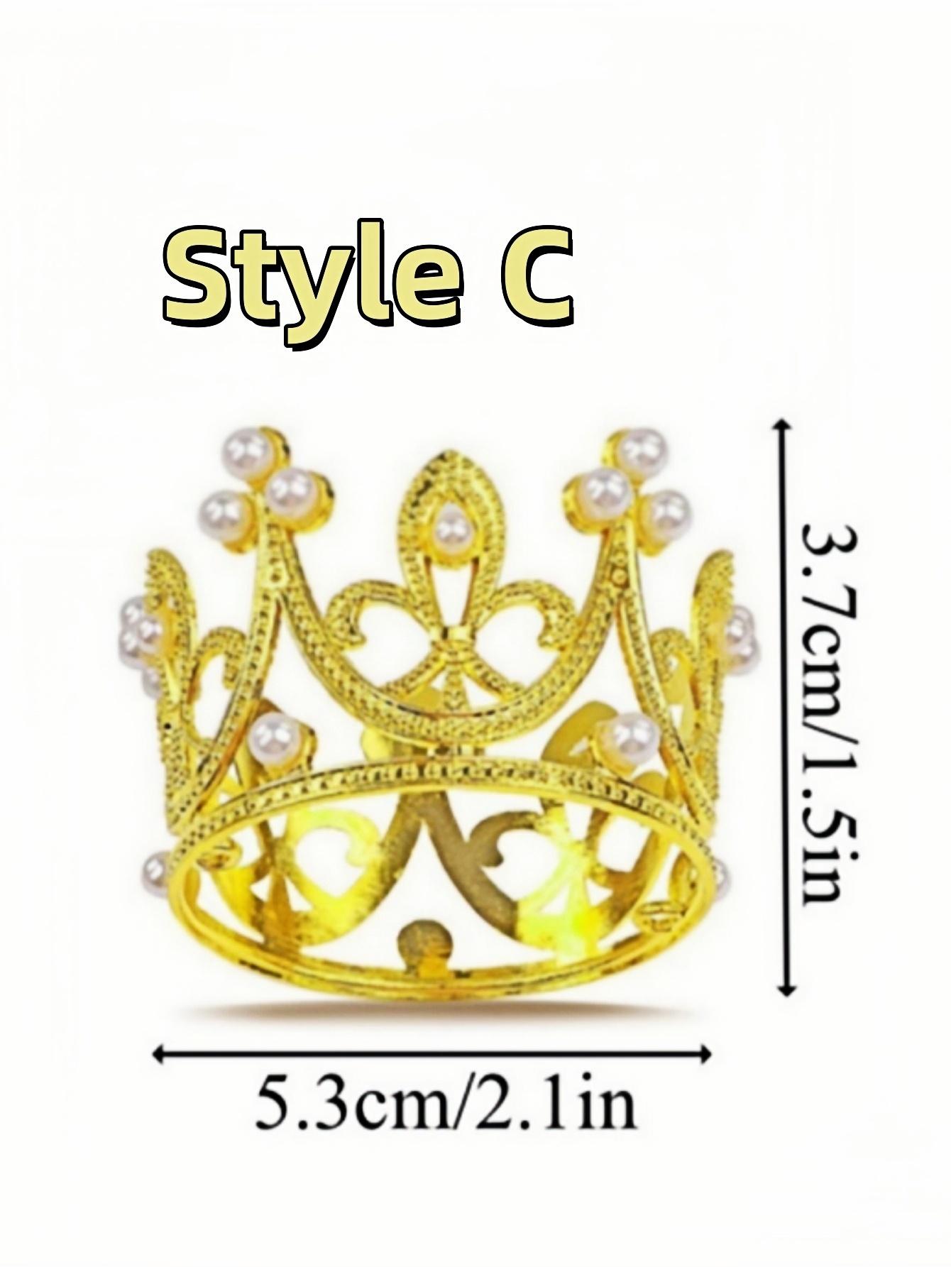

1-8 PCS 4Styles Gold Mini Crown Cake Topper Bouquet Decoration, Crystal Pearl Vintage Tiara Crown for Birthday Wedding Party