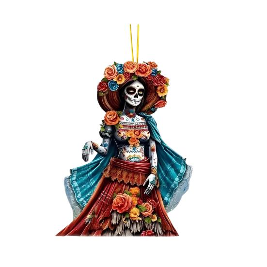 Halloween Car Pendant Skeleton Bride Rearview Mirror Ornament Car Interior Decor Gothic Style Auto Accessories