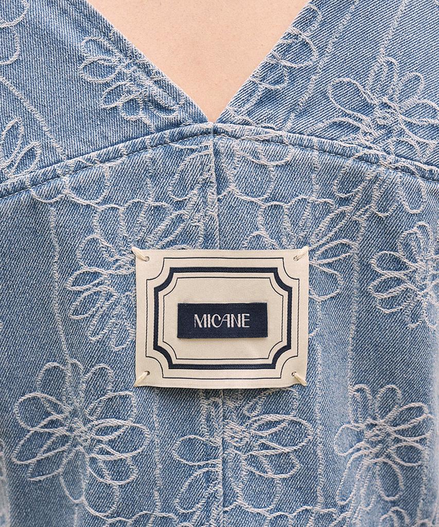 Micene Chicory Pleated Overall Denim Mini Dress