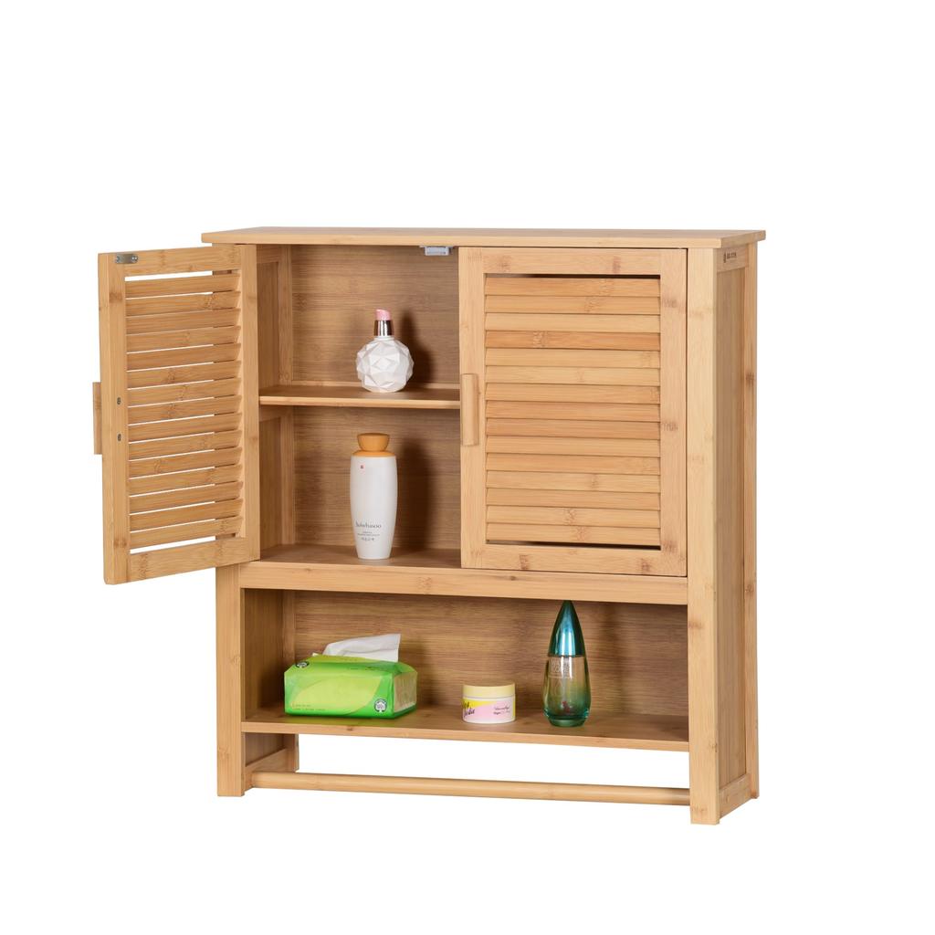 Bamboo Hanging Bathroom Cabinet With Hanger Over The Washbasin 66X62X20Cm
