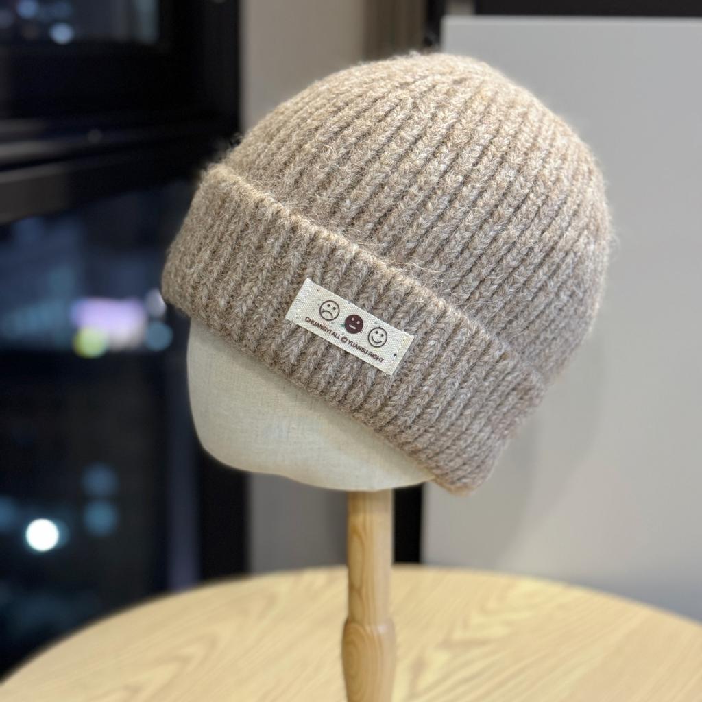 Korean Version Ins Smiling Face Wool Hat for Women Autumn and Winter New Thickened Warm Baotou Hat Showing Face Small Ear Protection Knitted Hat