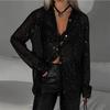 Loose Long Sleeved Fashionable Party Costumes Cardigan Top with Sparkling Sequins Women's Blouses & Shirts