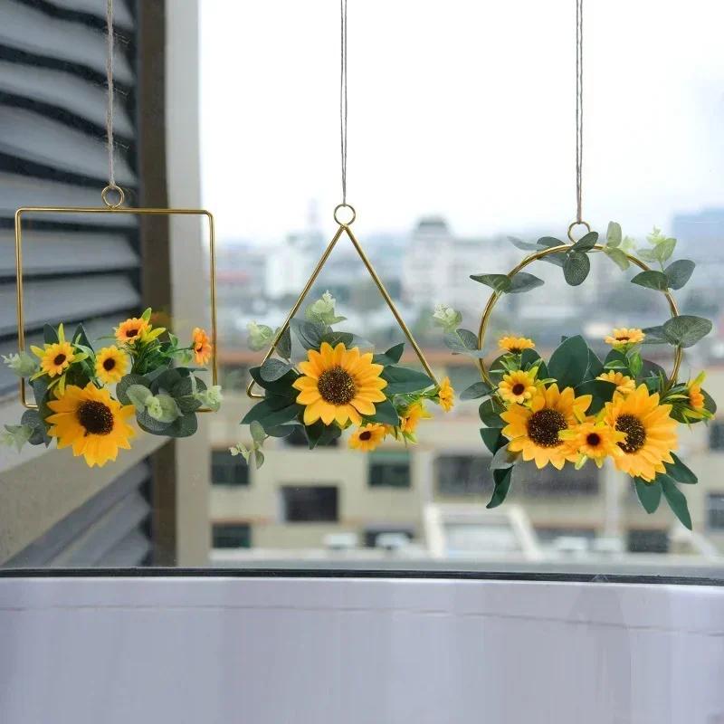 Simulated Sunflower Wall Decoration Metal Wreath Iron Flower Wall Decoration Home Garden Living Room or Hotel Decor Supplies