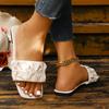 Fashion New Square Toe Thick Heel Solid Color Simple Elegant Comfortable Women's Shoes Summer Casual Metal Fashion Slippers