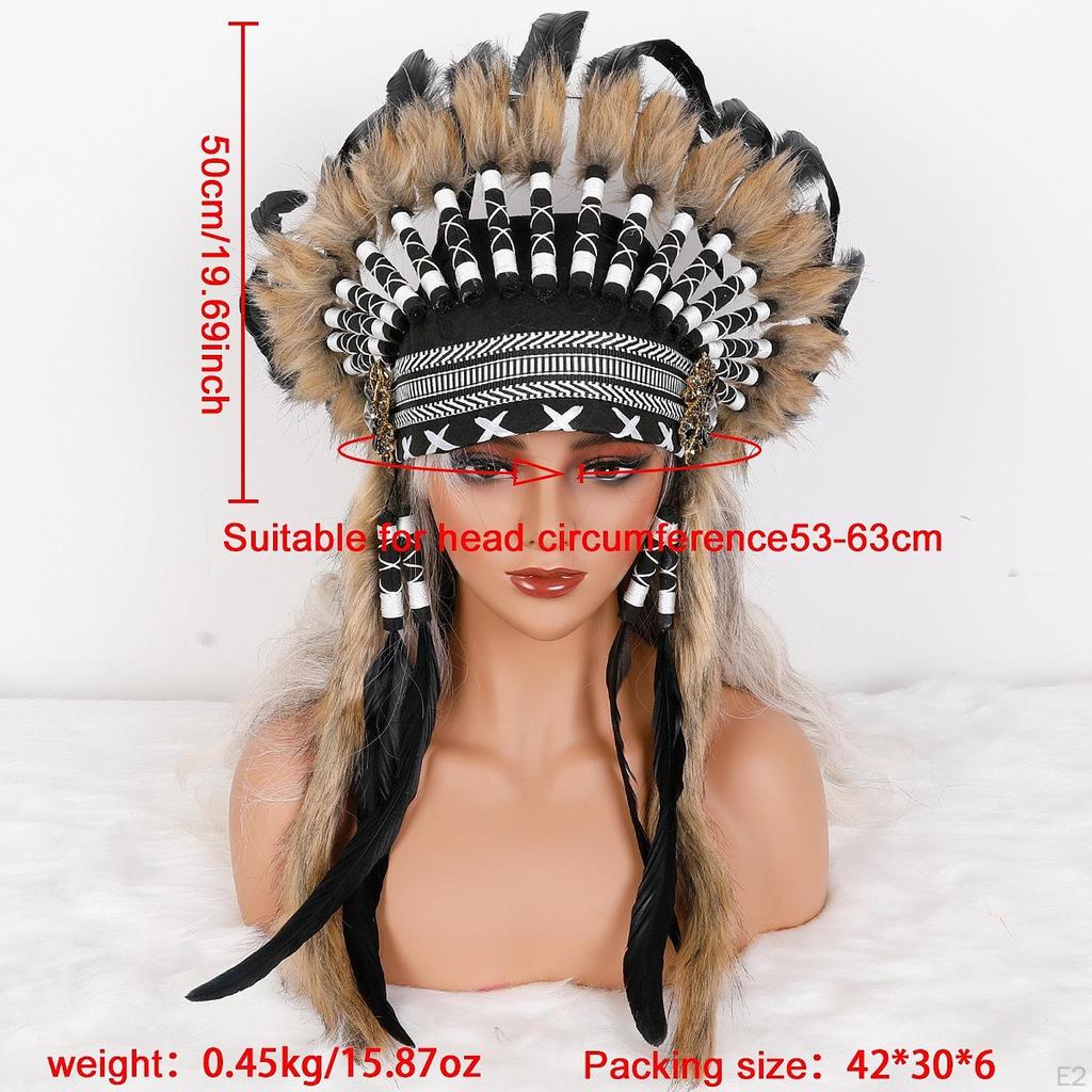 Chief Indian Hat Artificial Feather Headdress Headwear for Fancy Dress Holiday